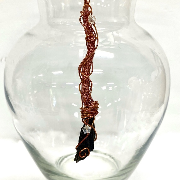 HANDMADE Halloween Witch’s Broom Hand Wrapped Bare Copper Kyanite Fan Pendant - Picture 10 of 10